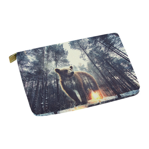 Bear and Pine Forest at sunset Carry-All Pouch 12.5''x8.5''