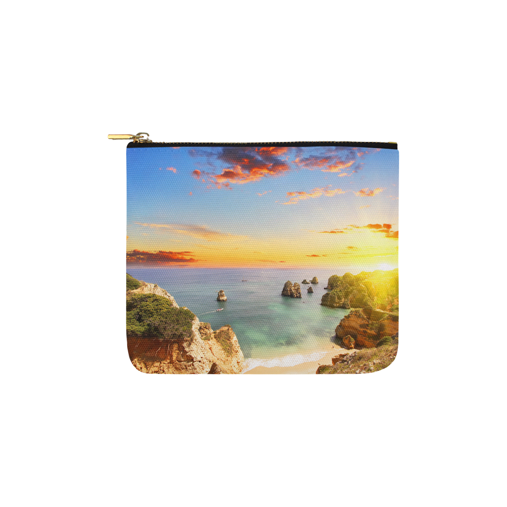 Rocky beach at sunset, Lagos, Portugal Carry-All Pouch 6''x5''