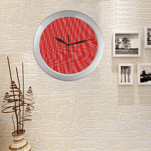 abstract moire red Silver Color Wall Clock