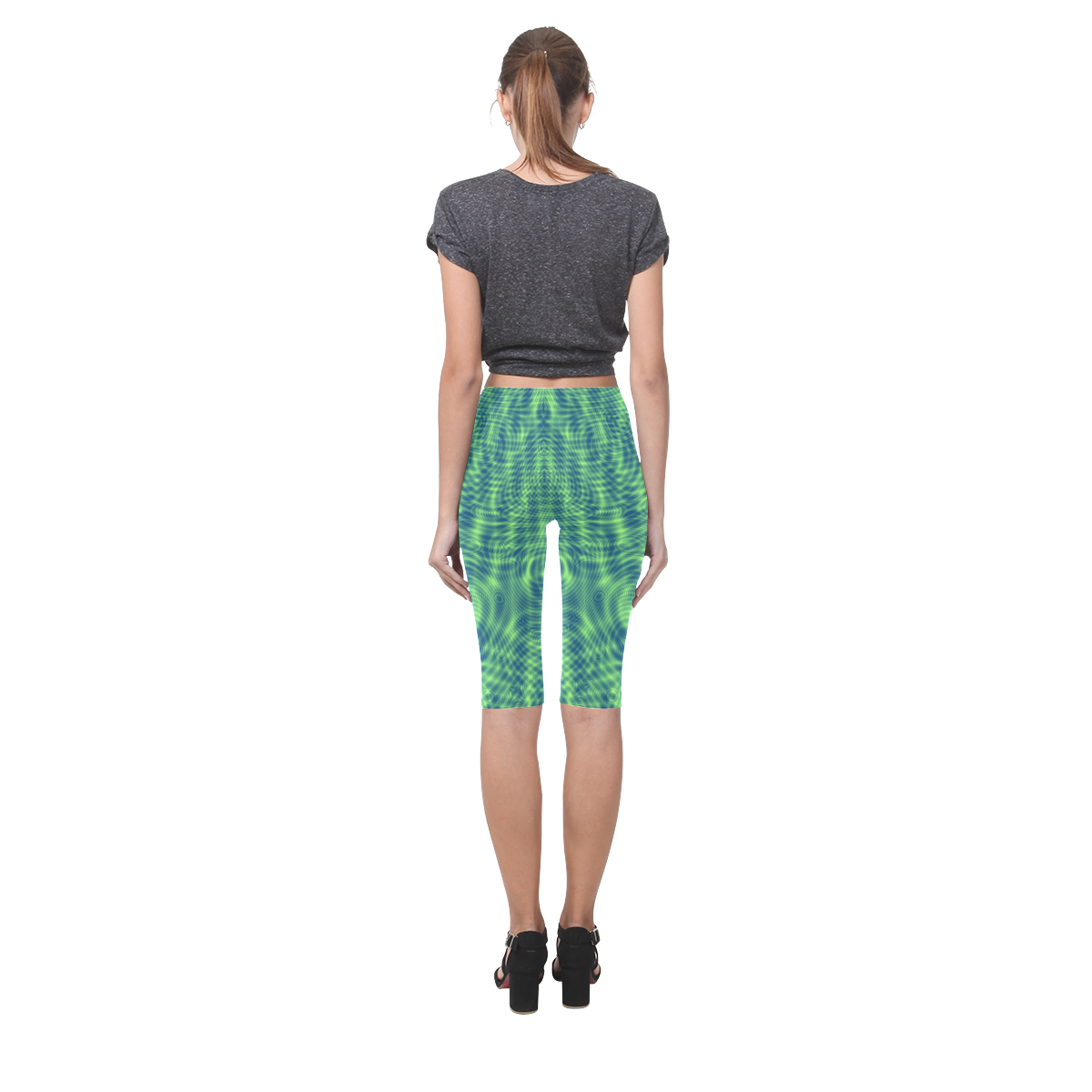 abstract moire green Hestia Cropped Leggings (Model L03)