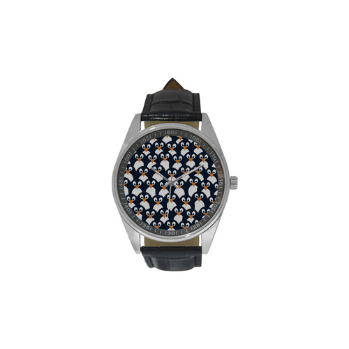 Penguin Pattern Men's Casual Leather Strap Watch(Model 211)