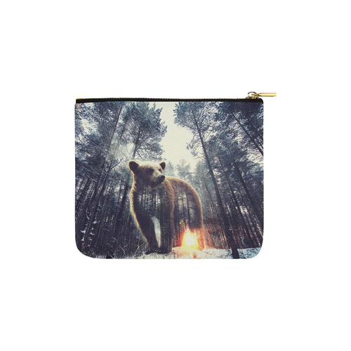 Bear and Pine Forest at sunset Carry-All Pouch 6''x5''
