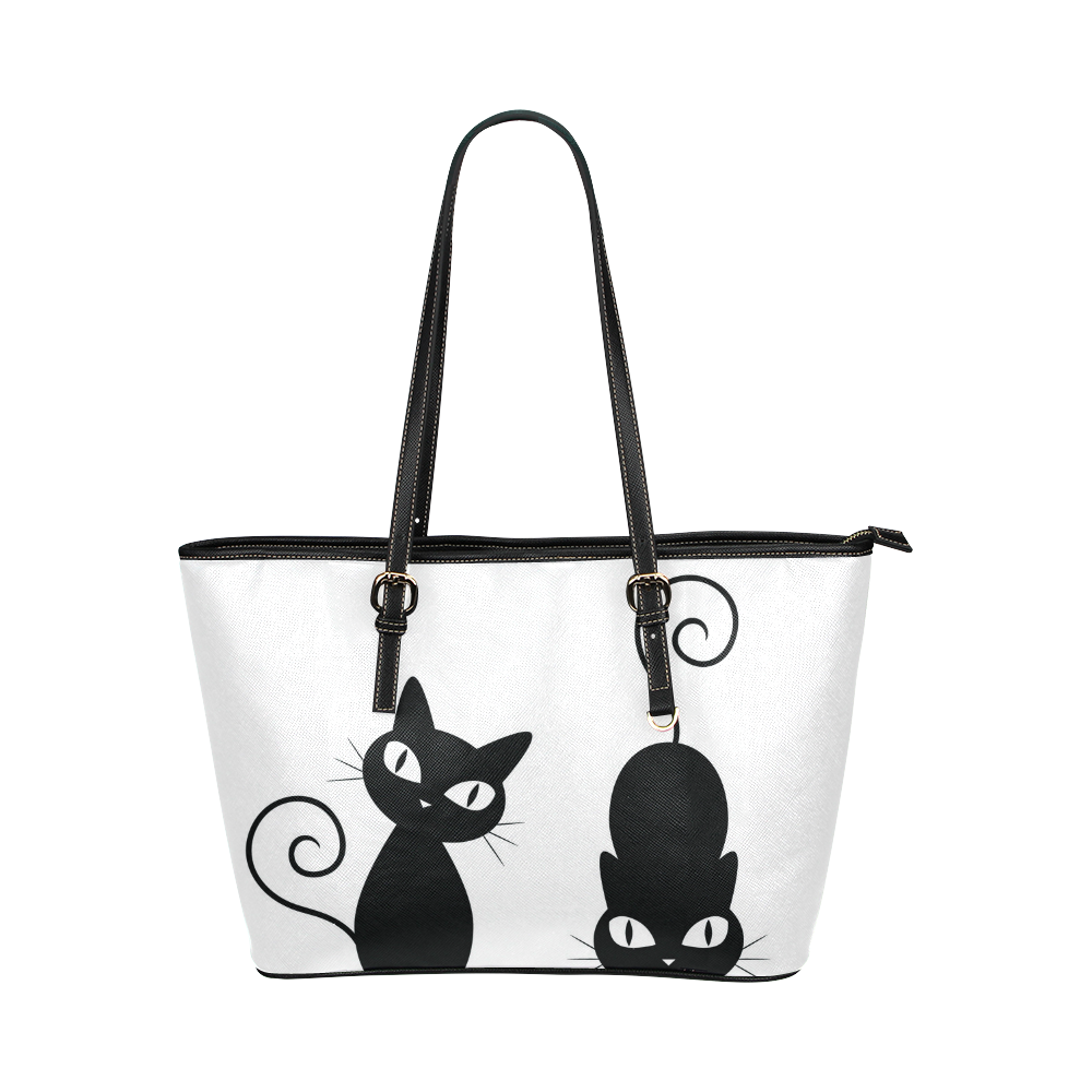 Two Black Cats Leather Tote Bag/Large (Model 1651)