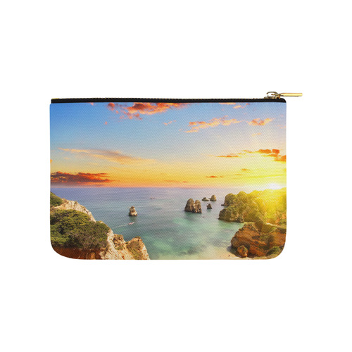 Rocky beach at sunset, Lagos, Portugal Carry-All Pouch 9.5''x6''