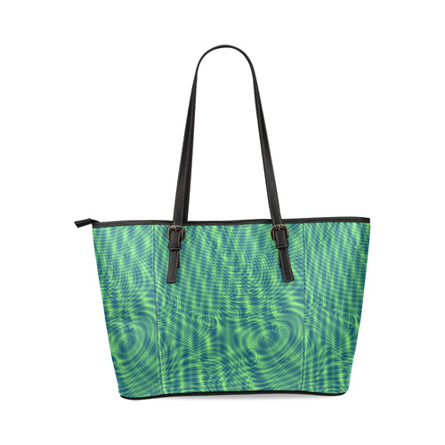 abstract moire green Leather Tote Bag/Large (Model 1640)