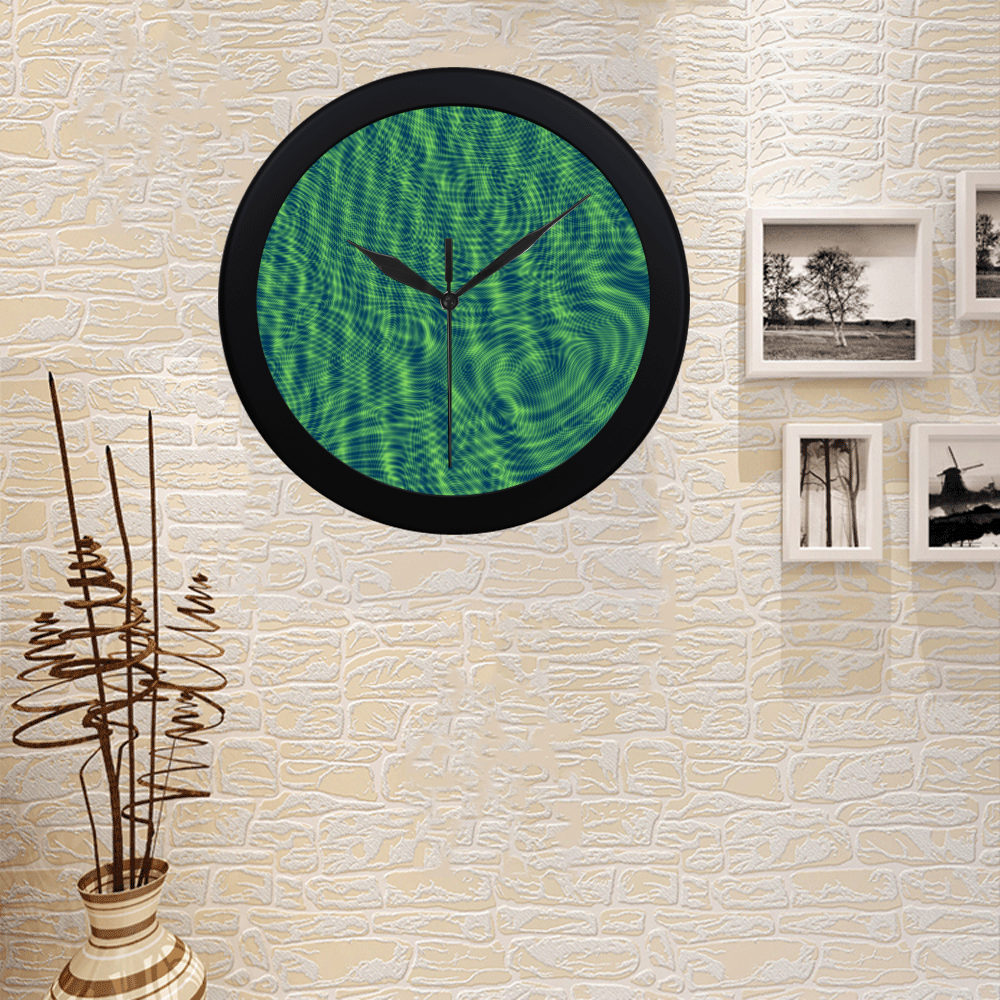 abstract moire green Circular Plastic Wall clock