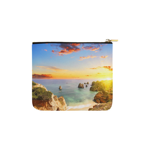 Rocky beach at sunset, Lagos, Portugal Carry-All Pouch 6''x5''