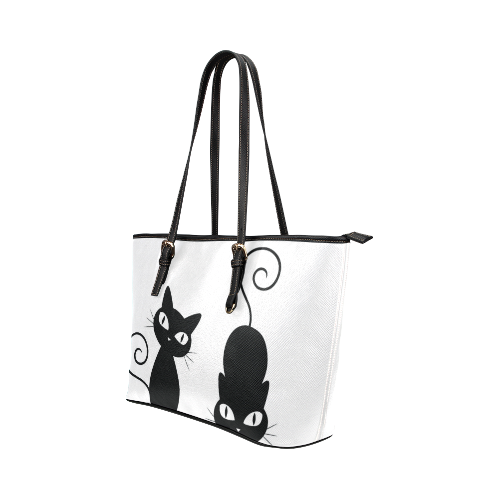 Two Black Cats Leather Tote Bag/Large (Model 1651)