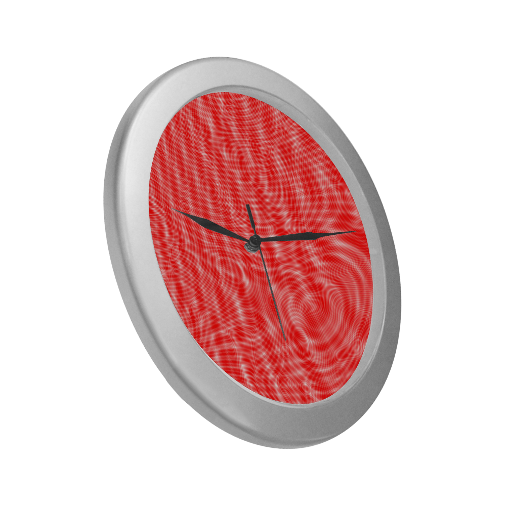 abstract moire red Silver Color Wall Clock