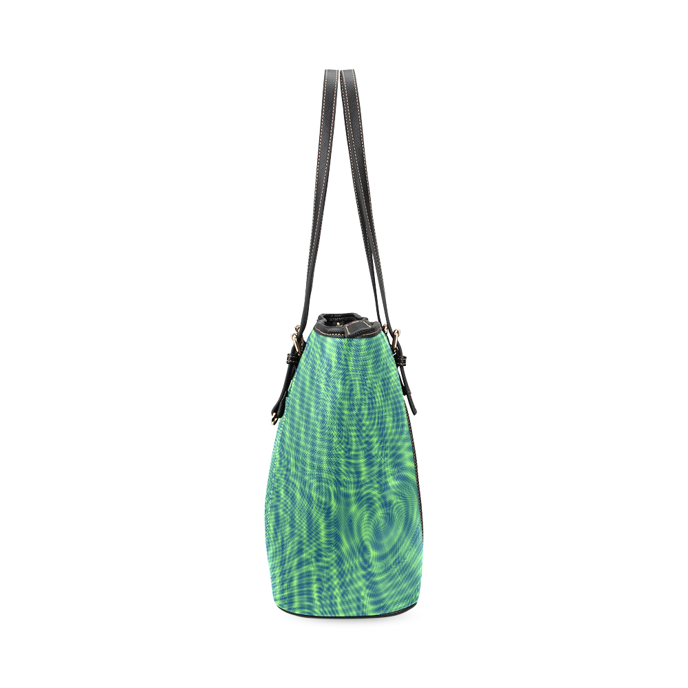 abstract moire green Leather Tote Bag/Large (Model 1640)