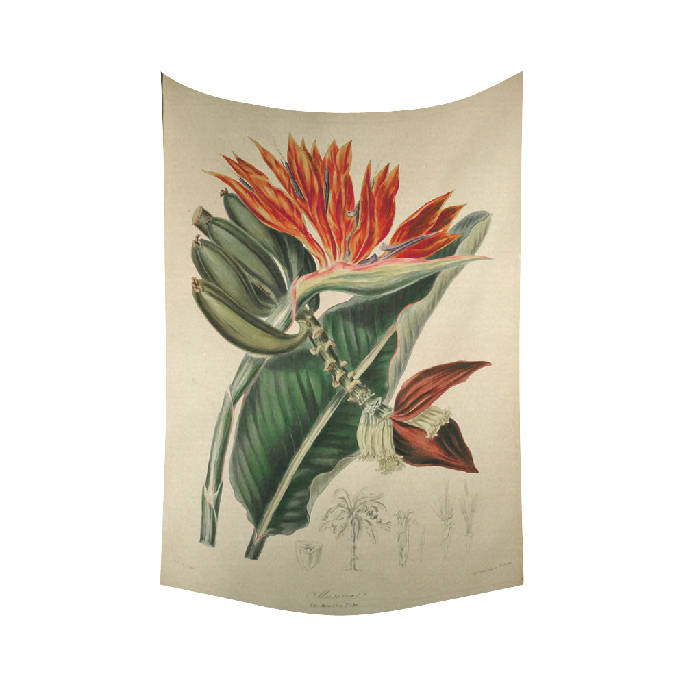 Bird of Paradise Vintage Botanical Print Cotton Linen Wall Tapestry 60"x 90"