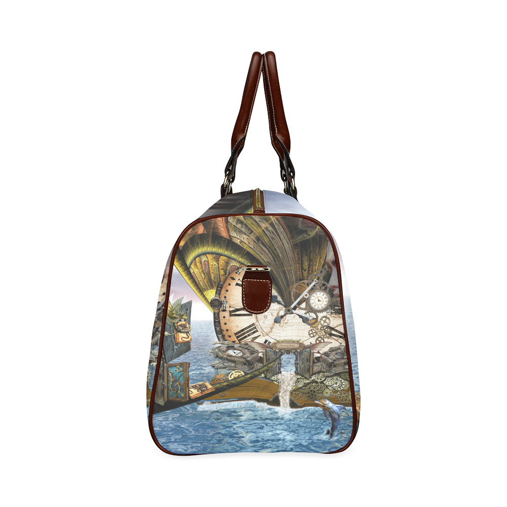 steampunk dragon ocean library Waterproof Travel Bag/Small (Model 1639)