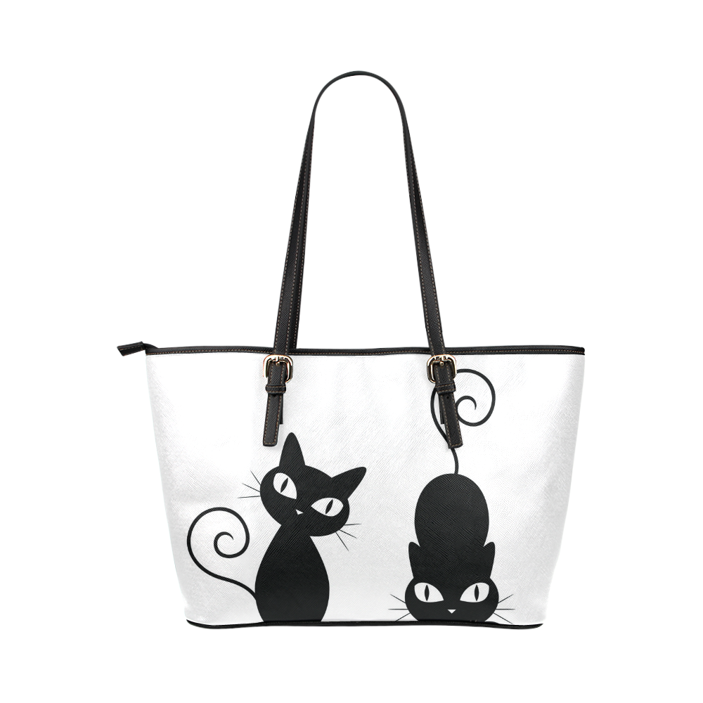 Two Black Cats Leather Tote Bag/Large (Model 1651)