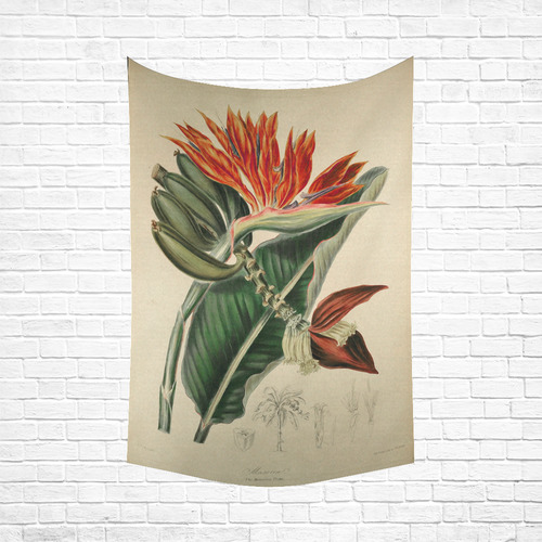 Bird of Paradise Vintage Botanical Print Cotton Linen Wall Tapestry 60"x 90"