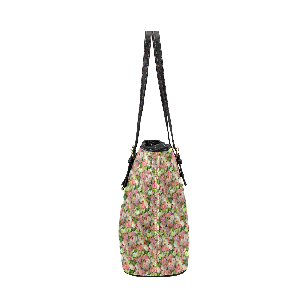 Pink_Flowers_20160802 Leather Tote Bag/Small (Model 1651)