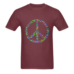 Abstract Triangles Peace Sign Burgundy Sunny Men's T- shirt (Model T06)