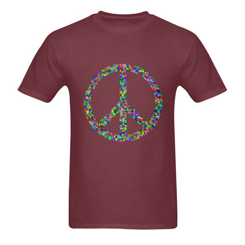 Abstract Triangles Peace Sign Burgundy Sunny Men's T- shirt (Model T06)