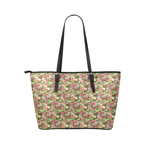 Pink_Flowers_20160802 Leather Tote Bag/Small (Model 1651)