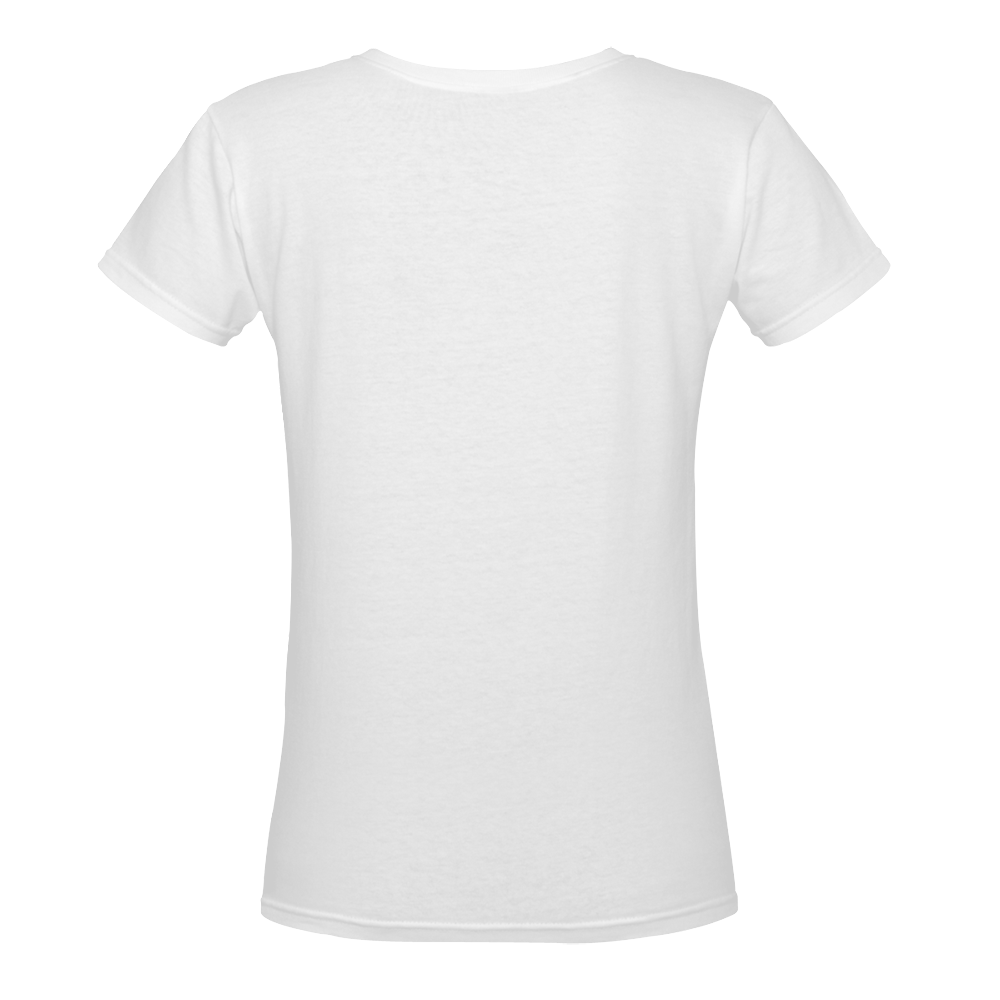 New in shop! Asia hand-drawn illustration on white T-shirt / Girly edition Women's Deep V-neck T-shirt (Model T19)