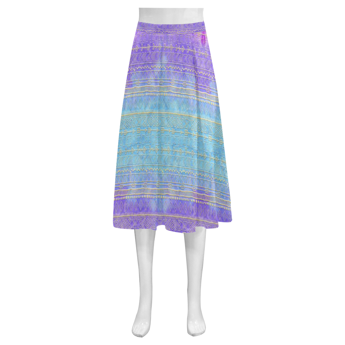 boho pattern, golden tribals and arrow, tie dye Mnemosyne Women's Crepe Skirt (Model D16)