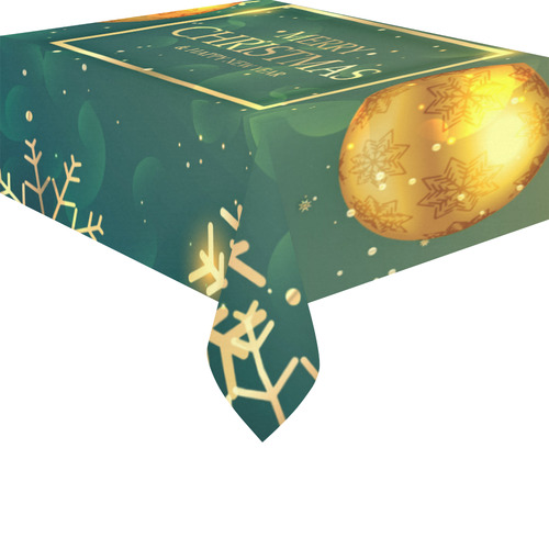 Green Christmas Gold Snowflakes Ornaments Cotton Linen Tablecloth 52"x 70"