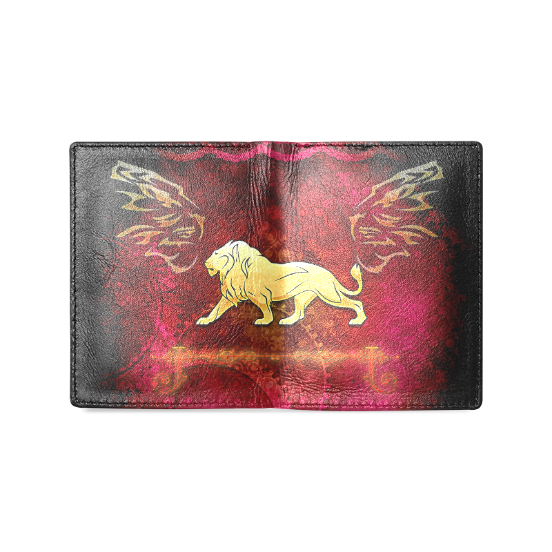 Golden lion on vintage background Men's Leather Wallet (Model 1612)