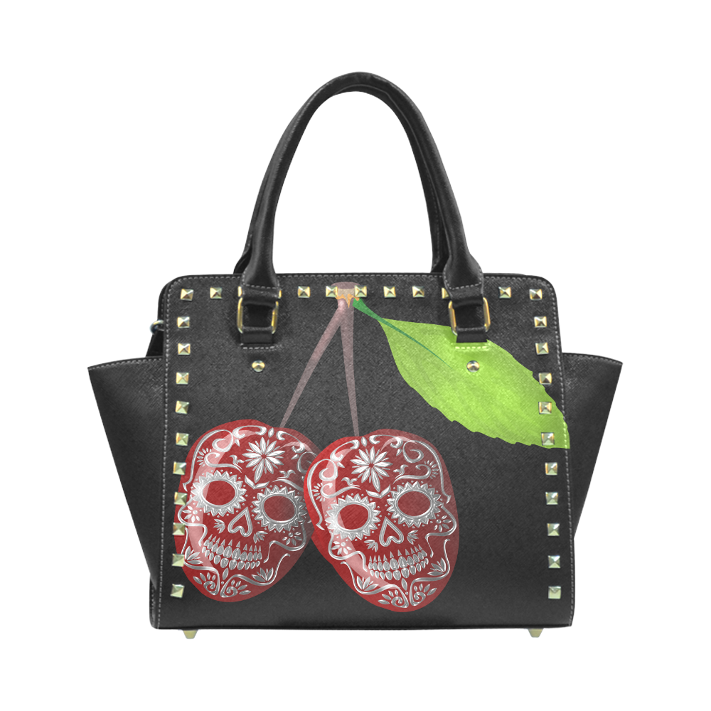 Cherry Sugar Skull Rivet Shoulder Handbag (Model 1645)