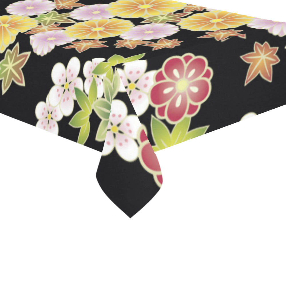 Beautiful Vintage Japanese Floral Kimono Cotton Linen Tablecloth 60"x120"