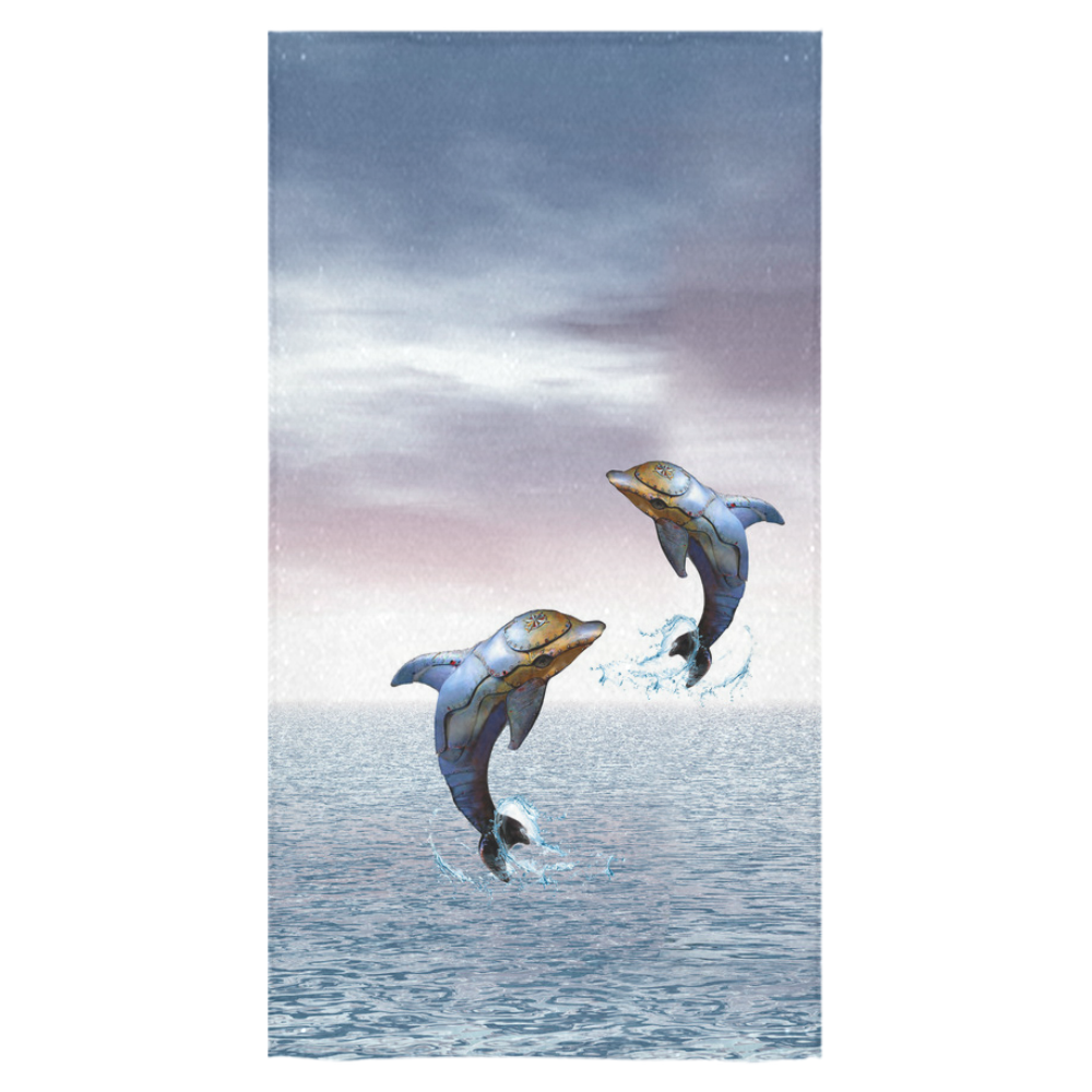 steampunk jumping dolphins Bath Towel 30"x56"