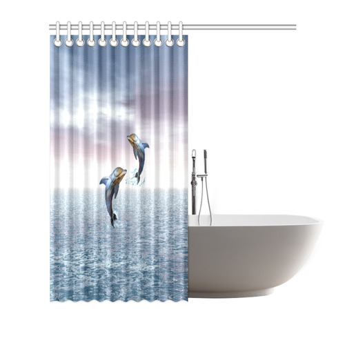 steampunk jumping dolphins Shower Curtain 66"x72"