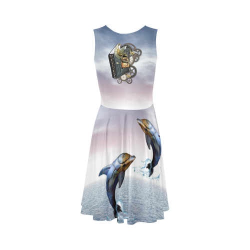 Steampunk planet sky Sleeveless Ice Skater Dress (D19)