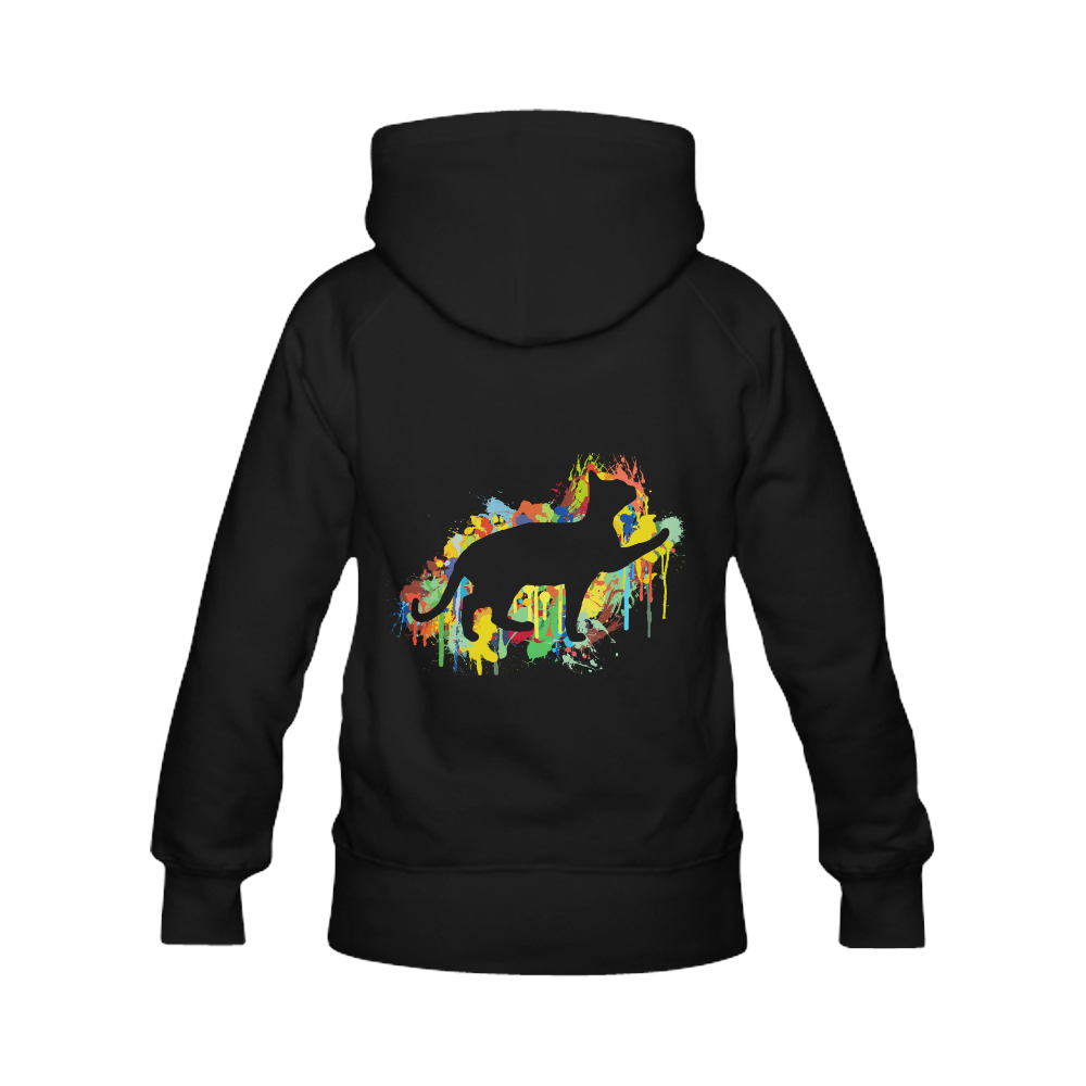 Lovely Cat Colorful Painting Splash Women's Classic Hoodies (Model H07)