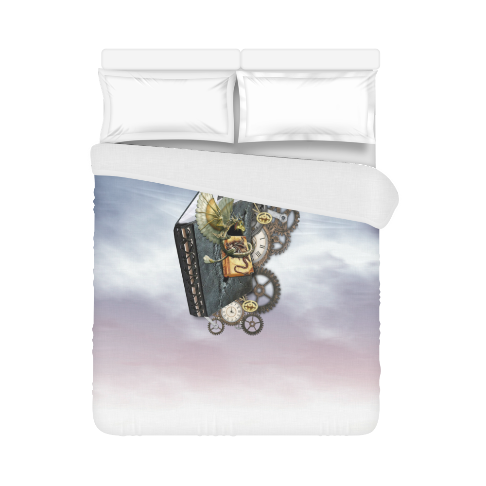 Steampunk dragon book in sky Duvet Cover 86"x70" ( All-over-print)