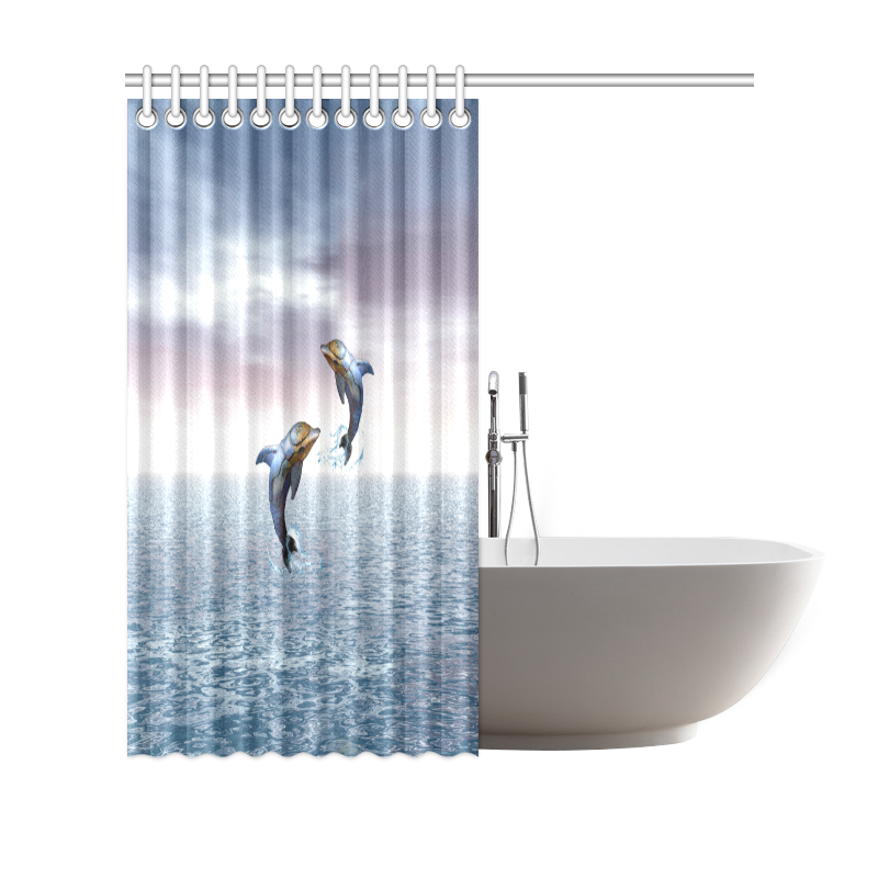 steampunk jumping dolphins Shower Curtain 69"x70"