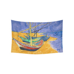 Van Gogh Fishing Boats Beach Watercolor Cotton Linen Wall Tapestry 60"x 40"