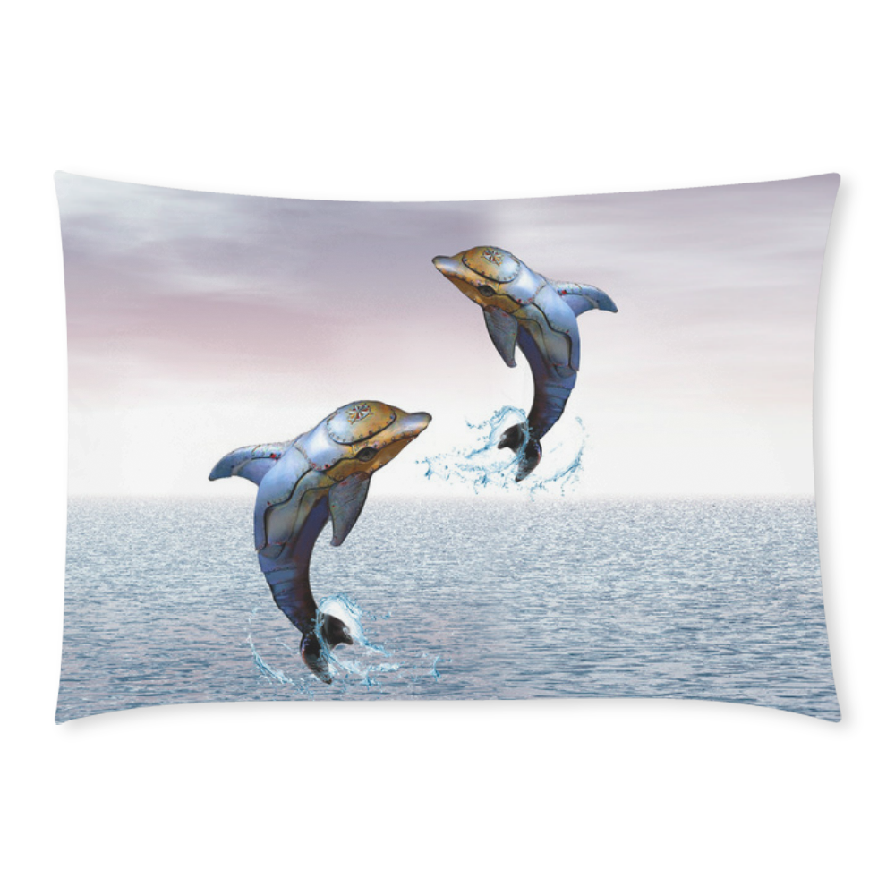 steampunk jumping dolphins Custom Rectangle Pillow Case 20x30 (One Side)