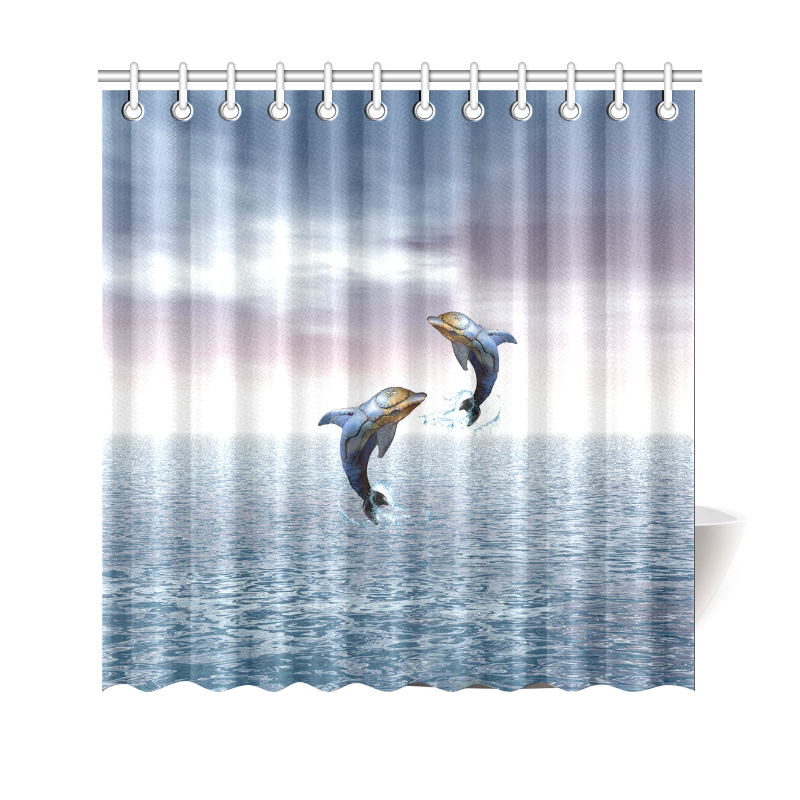 steampunk jumping dolphins Shower Curtain 69"x70"