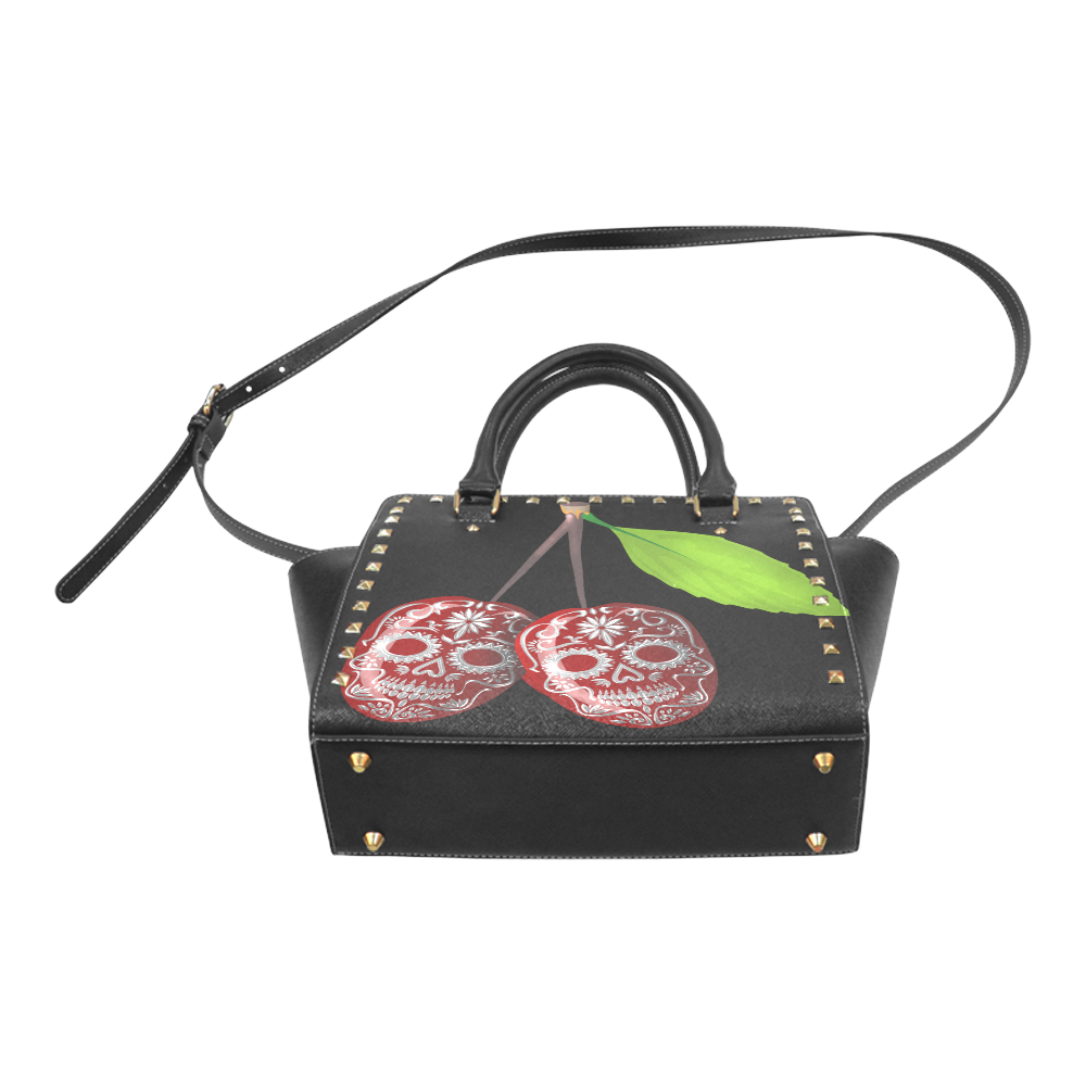 Cherry Sugar Skull Rivet Shoulder Handbag (Model 1645)