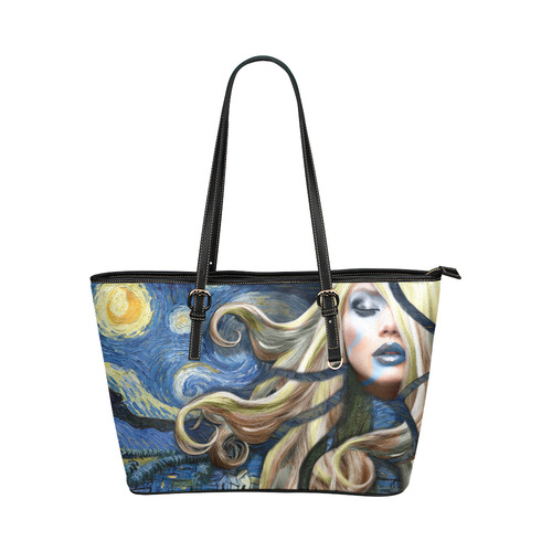 Starry Night Leather Tote Bag/Large (Model 1651)