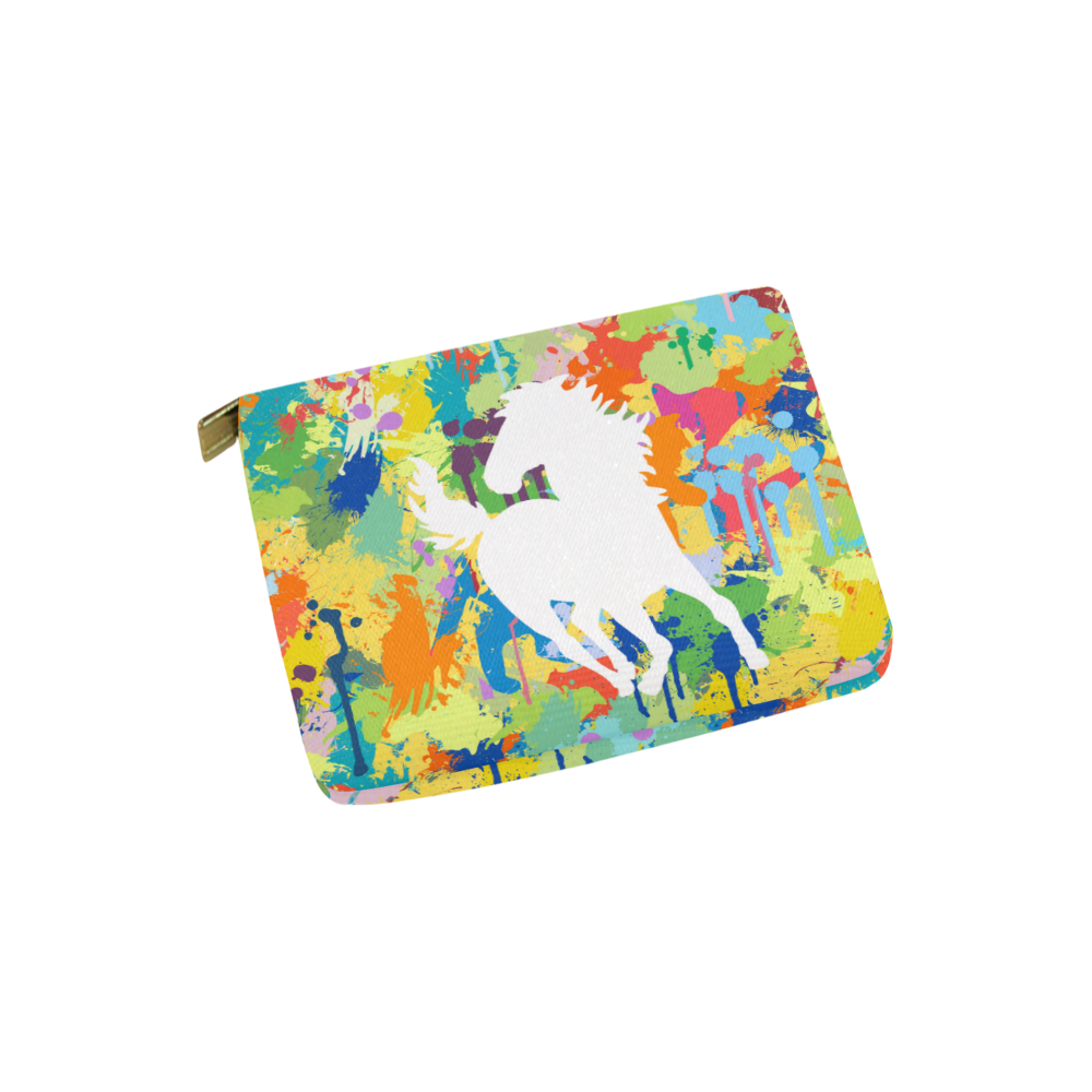 Horse Shape Template Colorful Splash Carry-All Pouch 6''x5''