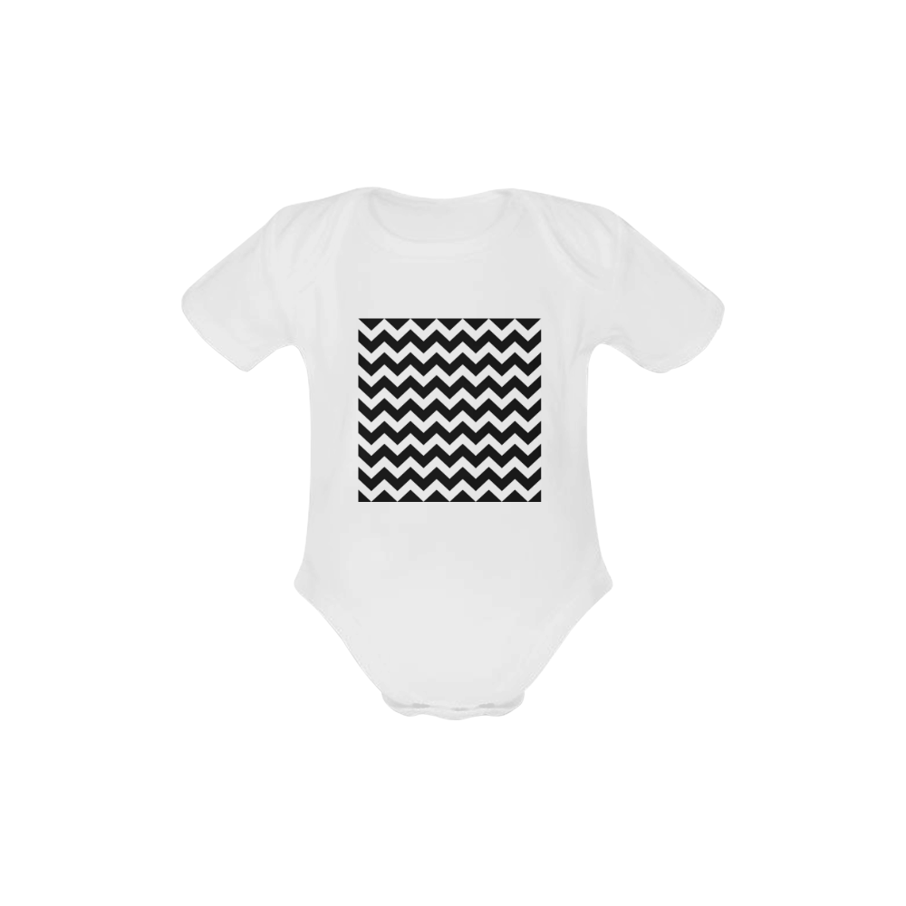 Kids fashion body. Original gift edition with Black and white ZIGZAG stripes! Baby Powder Organic Short Sleeve One Piece (Model T28)