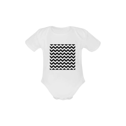 Kids fashion body. Original gift edition with Black and white ZIGZAG stripes! Baby Powder Organic Short Sleeve One Piece (Model T28)