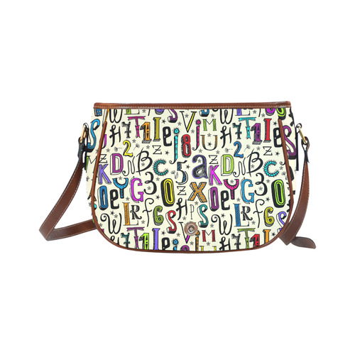 Letters Numbers Stars Typography Pattern Colored Saddle Bag/Small (Model 1649) Full Customization