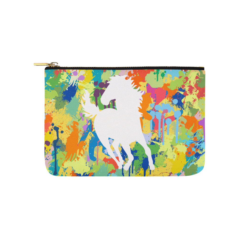 Horse Shape Template Colorful Splash Carry-All Pouch 9.5''x6''