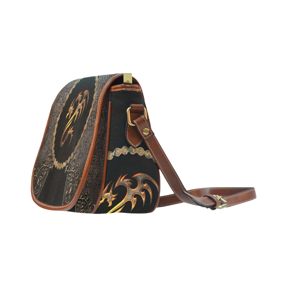 Amazing dragon on a button Saddle Bag/Large (Model 1649)