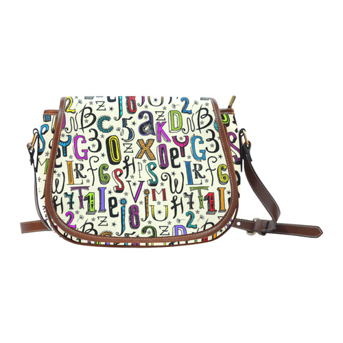 Letters Numbers Stars Typography Pattern Colored Saddle Bag/Large (Model 1649)