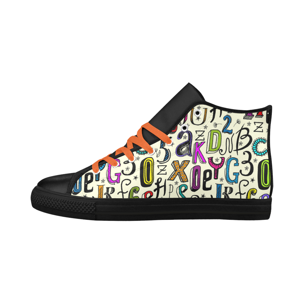 Letters Numbers Stars Typography Pattern Colored Aquila High Top Microfiber Leather Women's Shoes (Model 032)