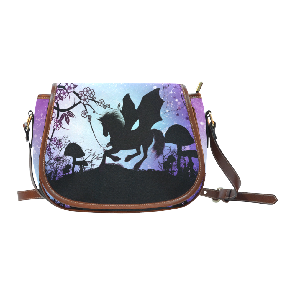 Black unicorn with fantasy trees in the night Saddle Bag/Small (Model 1649) Full Customization