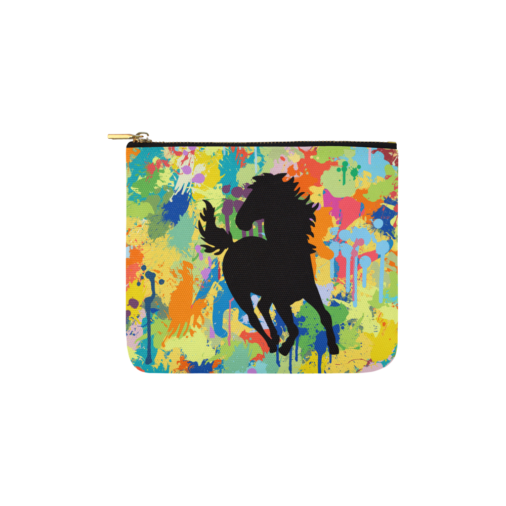 Horse Shape Template Colorful Splash Carry-All Pouch 6''x5''