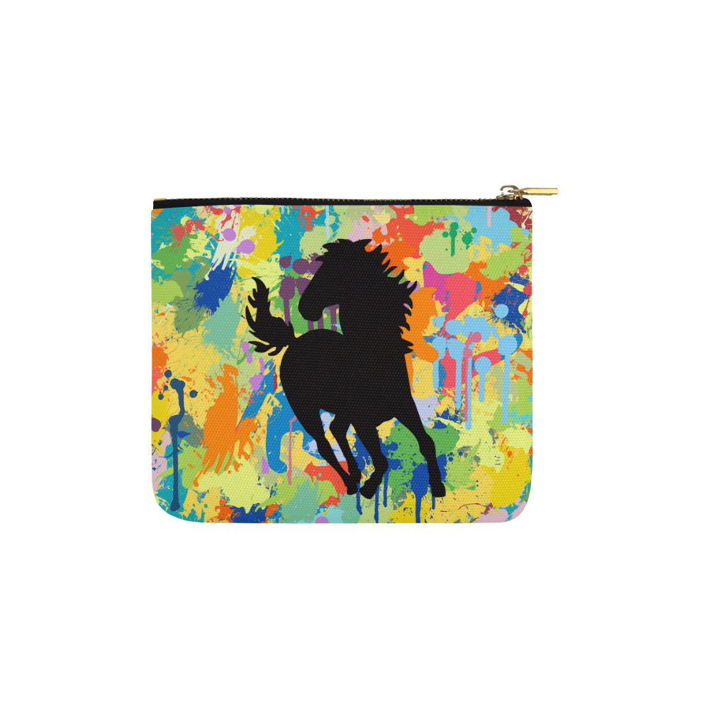 Horse Shape Template Colorful Splash Carry-All Pouch 6''x5''